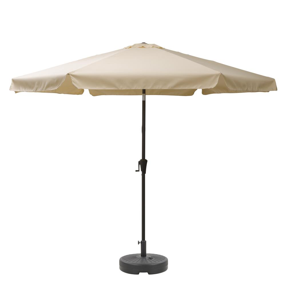 10ft Round Tilting Warm White Patio Umbrella and Round Umbrella Base. Picture 1