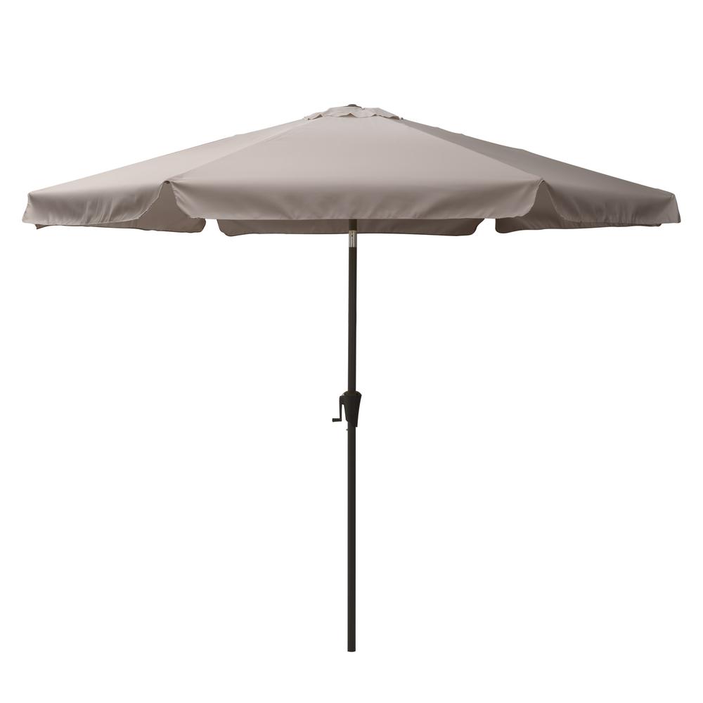 10ft Round Tilting Sand Grey Patio Umbrella and Round Umbrella Base. Picture 3