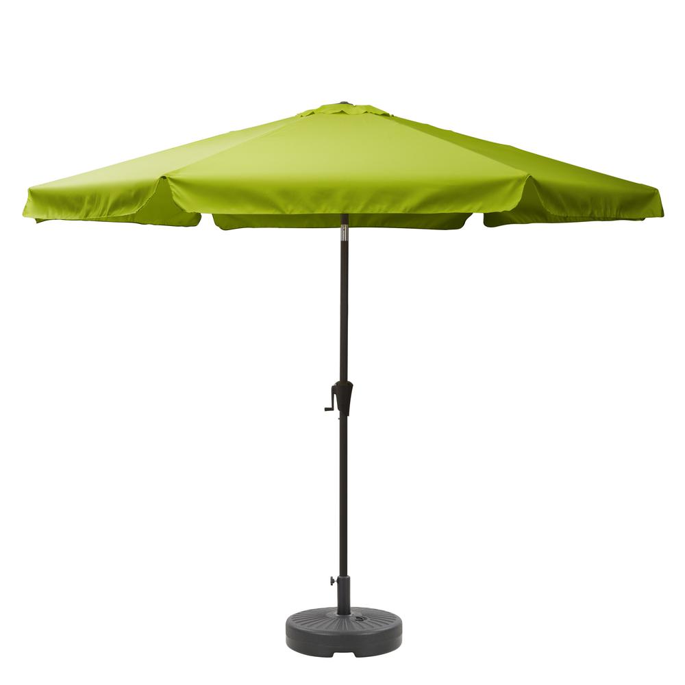 10ft Round Tilting Lime Green Patio Umbrella and Round Umbrella Base. Picture 1