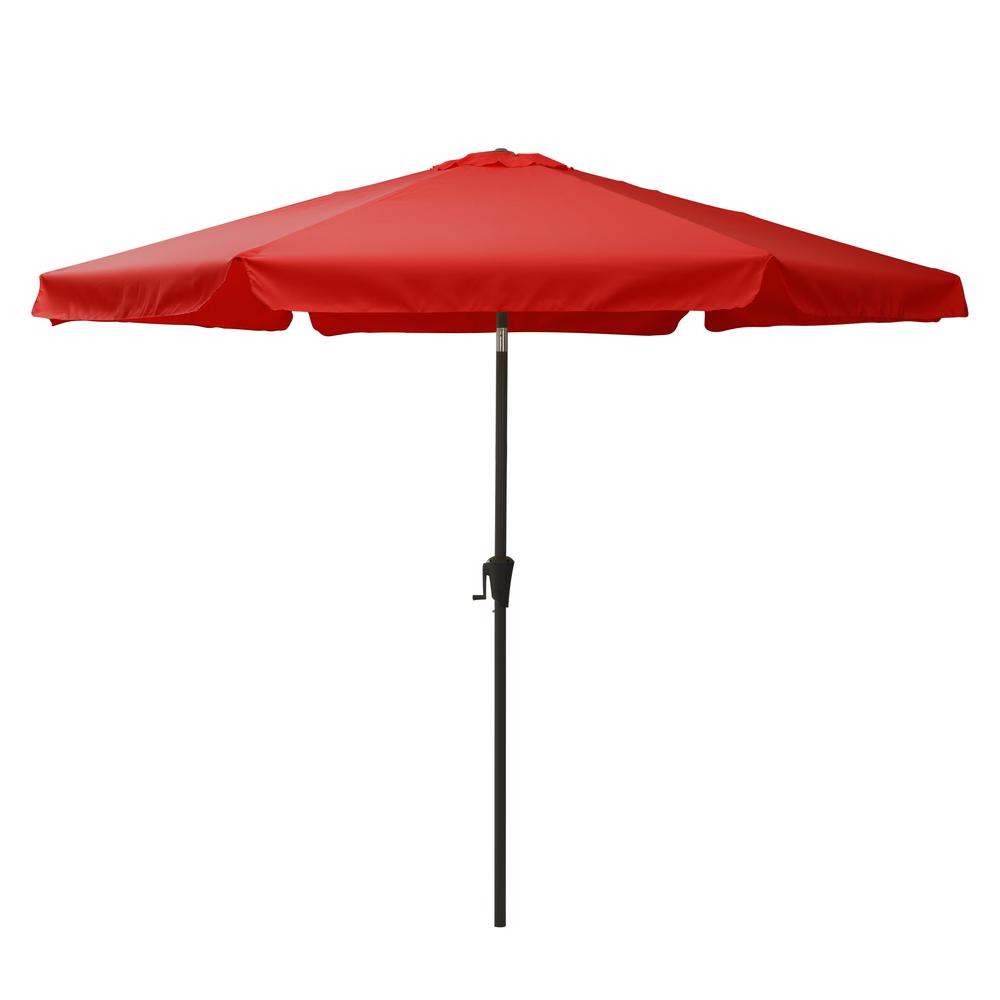 10ft Round Tilting Crimson Red Patio Umbrella and Round Umbrella Base. Picture 3