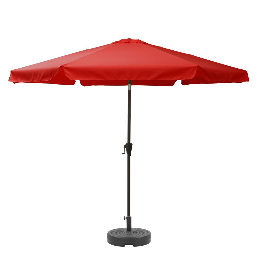10ft Round Tilting Crimson Red Patio Umbrella and Round Umbrella Base. Picture 1
