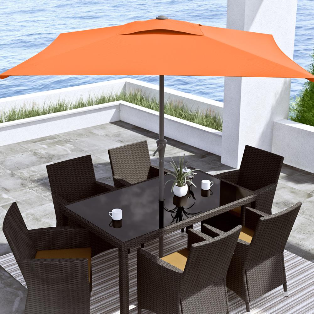 9ft Square Tilting Orange Patio Umbrella with Umbrella Base. Picture 2