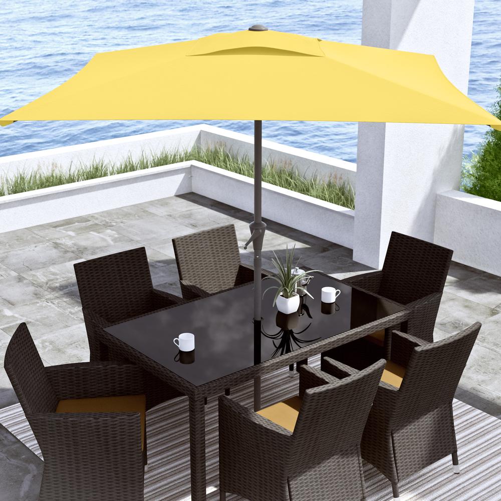 9ft Square Tilting Yellow Patio Umbrella with Umbrella Base. Picture 2
