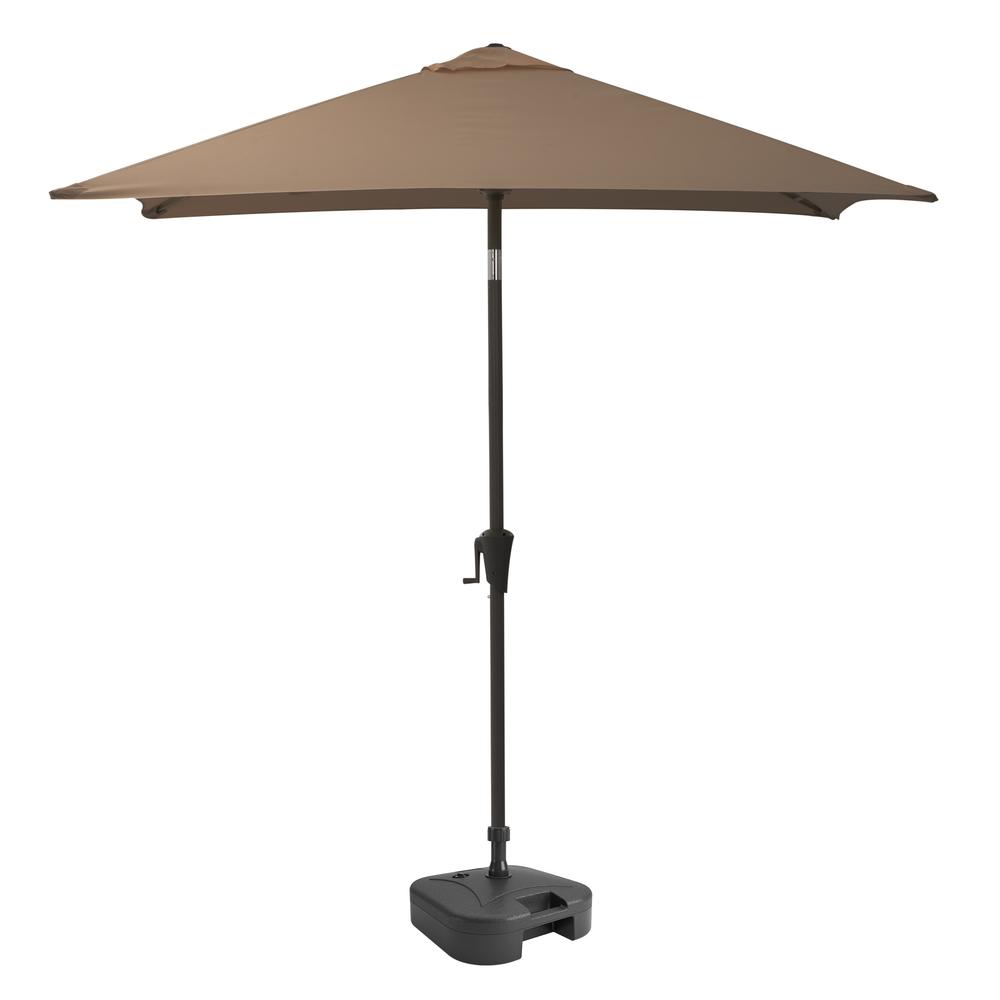 9ft Square Tilting Sandy Brown Patio Umbrella with Umbrella Base. Picture 1