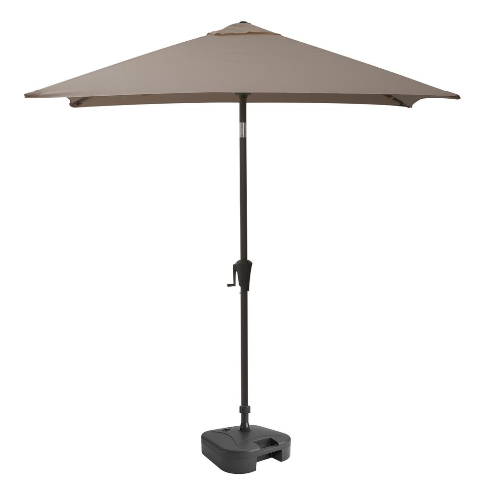 9ft Square Tilting Sand Grey Patio Umbrella with Umbrella Base. Picture 1