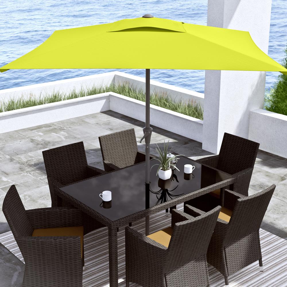 9ft Square Tilting Lime Green Patio Umbrella with Umbrella Base. Picture 2