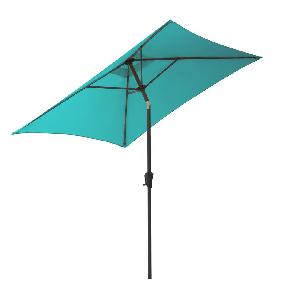 9ft Square Tilting Turquoise Blue Patio Umbrella with Umbrella Base. Picture 7