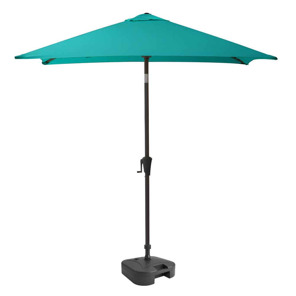 9ft Square Tilting Turquoise Blue Patio Umbrella with Umbrella Base. Picture 1