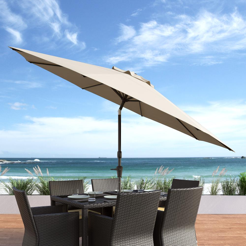 10ft UV and Wind Resistant Tilting Warm White Patio Umbrella and Base. Picture 2