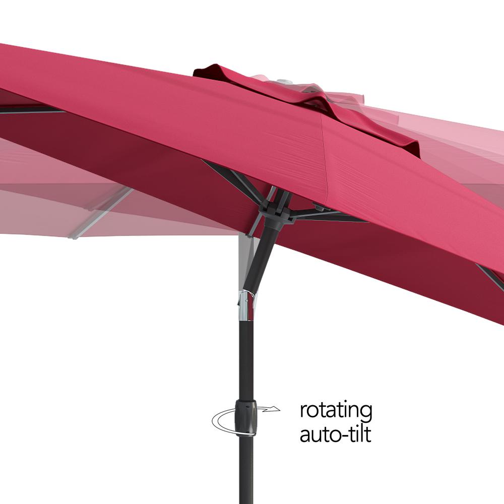 10ft UV and Wind Resistant Tilting Wine Red Patio Umbrella and Base. Picture 8