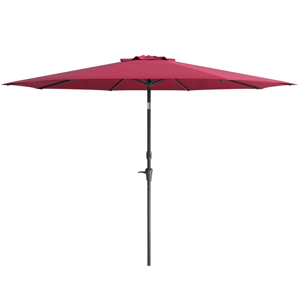 10ft UV and Wind Resistant Tilting Wine Red Patio Umbrella and Base. Picture 7