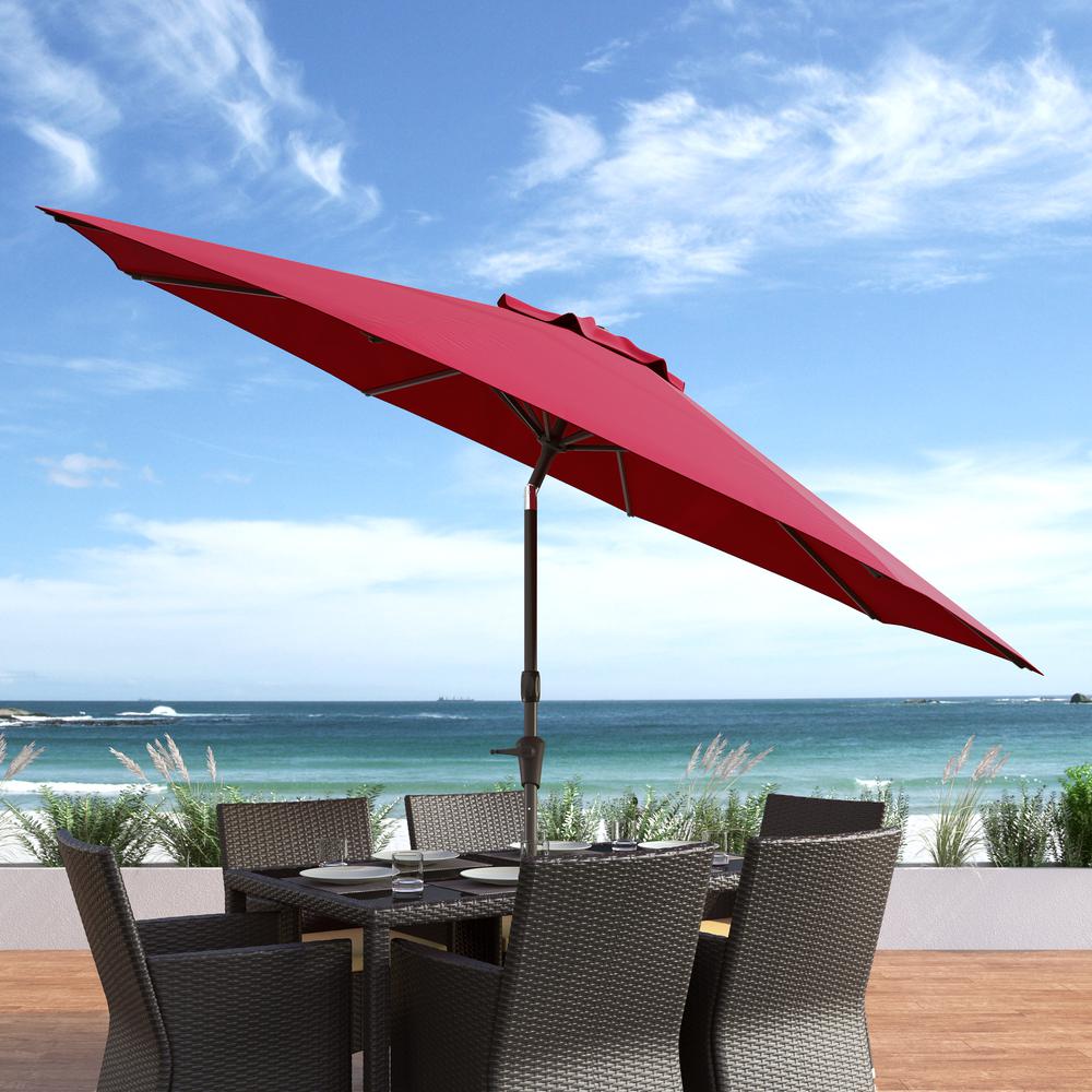 10ft UV and Wind Resistant Tilting Wine Red Patio Umbrella and Base. Picture 2