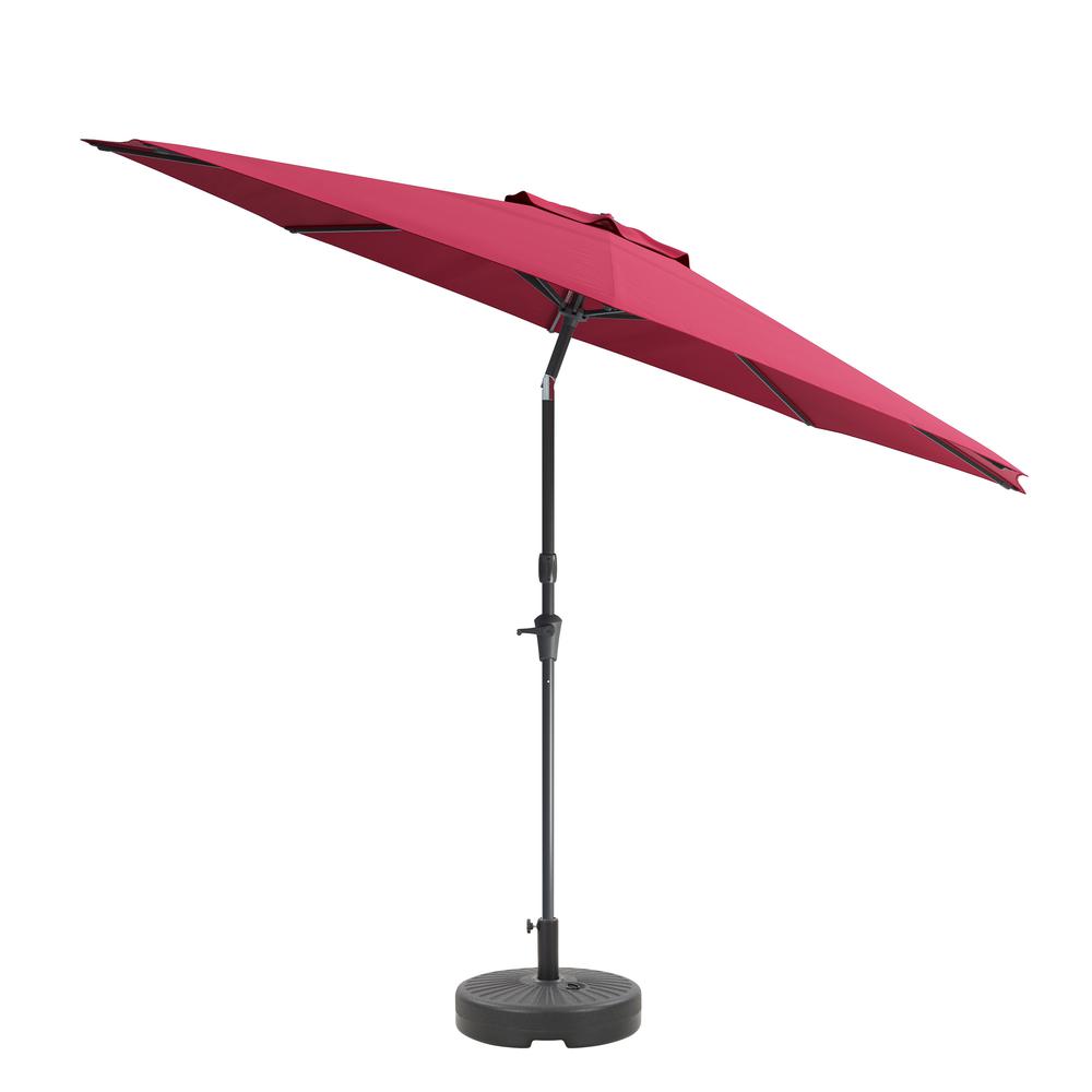 10ft UV and Wind Resistant Tilting Wine Red Patio Umbrella and Base. Picture 1