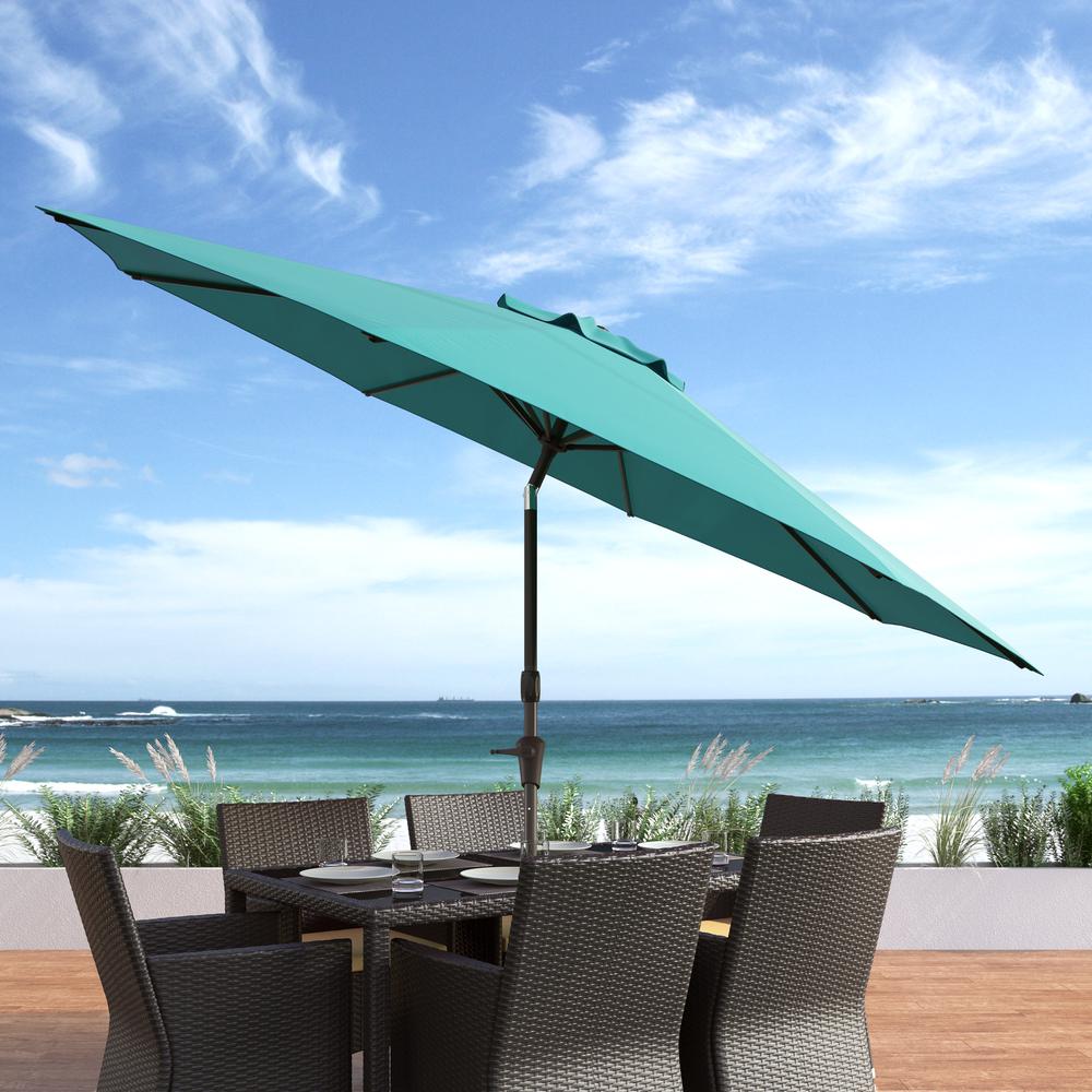 Wind Resistant Tilting Patio Umbrella in Turquoise Blue. Picture 3