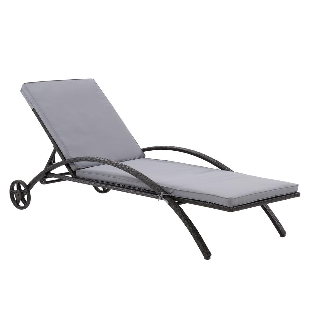 CorLiving Patio Sun Lounger - Black with Ash Grey Cushions. Picture 1