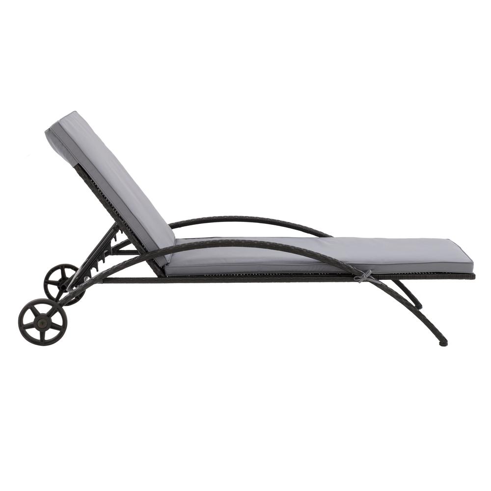 CorLiving Patio Sun Lounger - Black with Ash Grey Cushions. Picture 2
