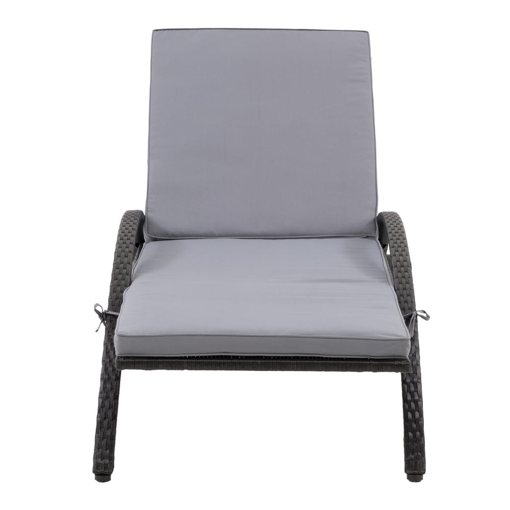 CorLiving Patio Sun Lounger - Black with Ash Grey Cushions. Picture 4