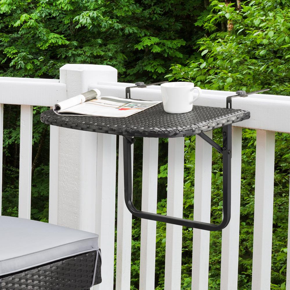 CorLiving Parksville Black Rattan Foldable Balcony Table. Picture 2