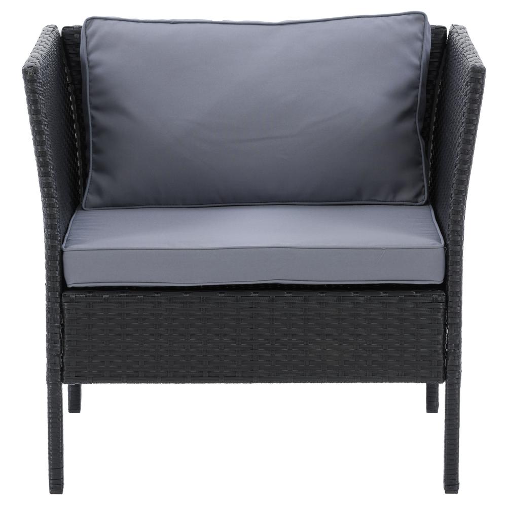 CorLiving Patio Armchair - Black Finish/Ash Grey Cushions. Picture 1