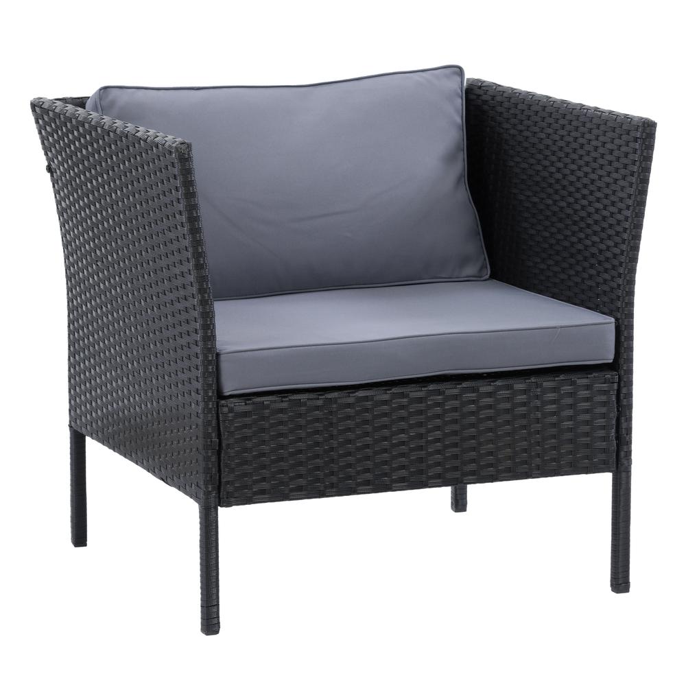 CorLiving Patio Armchair - Black Finish/Ash Grey Cushions. Picture 2