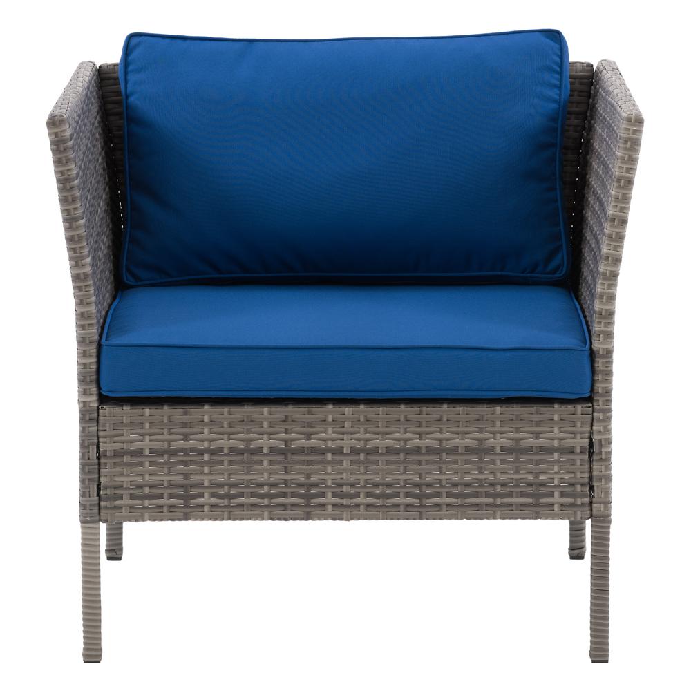 CorLiving Patio Armchair - Blended Grey Finish/Oxford Blue Cushions. The main picture.