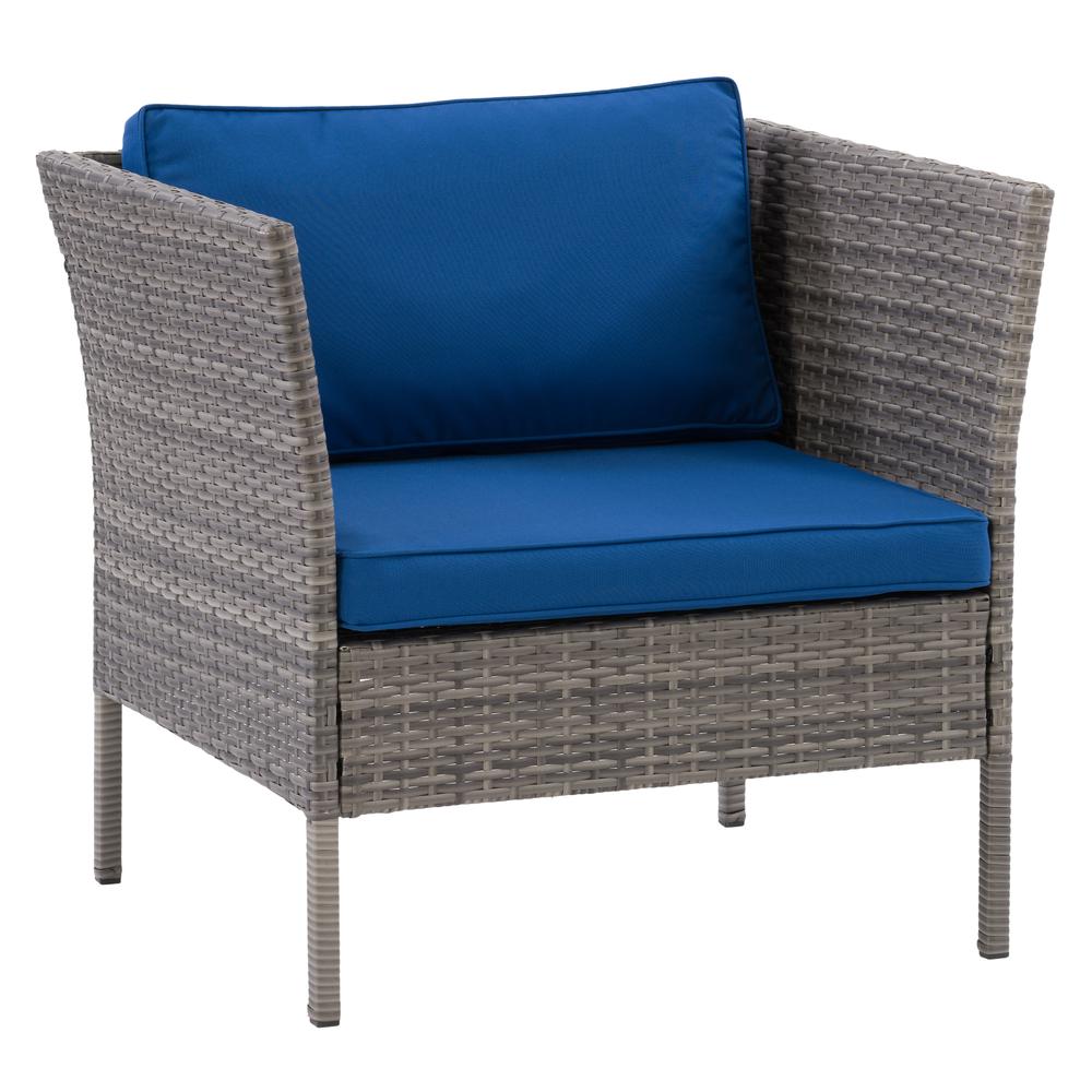 CorLiving Patio Armchair - Blended Grey Finish/Oxford Blue Cushions. Picture 2