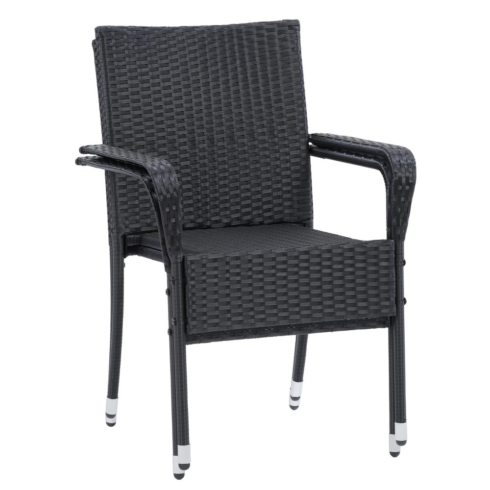 CorLiving Parksville Patio Stackable Dining Chair Set - Black with Ash Grey Cushions, 2pc. Picture 7