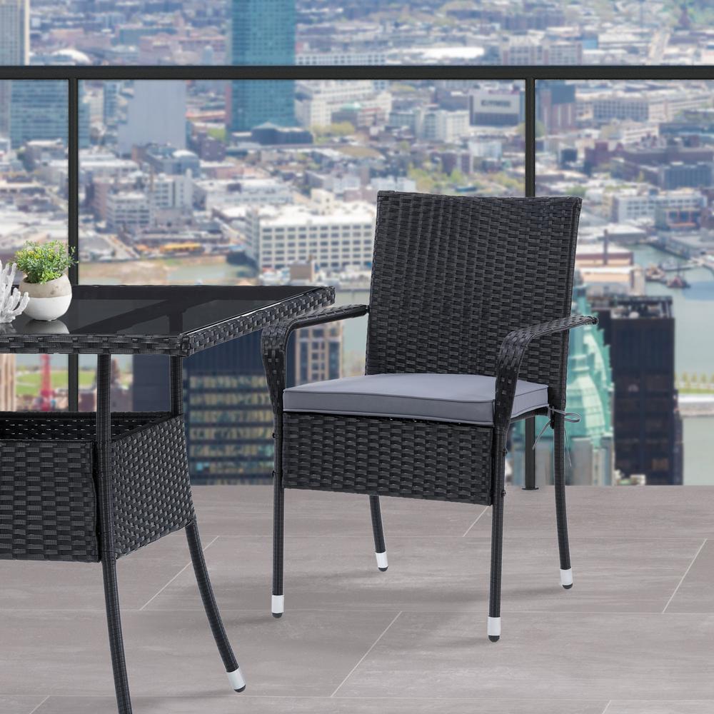 CorLiving Parksville Patio Stackable Dining Chair Set - Black with Ash Grey Cushions, 2pc. Picture 5