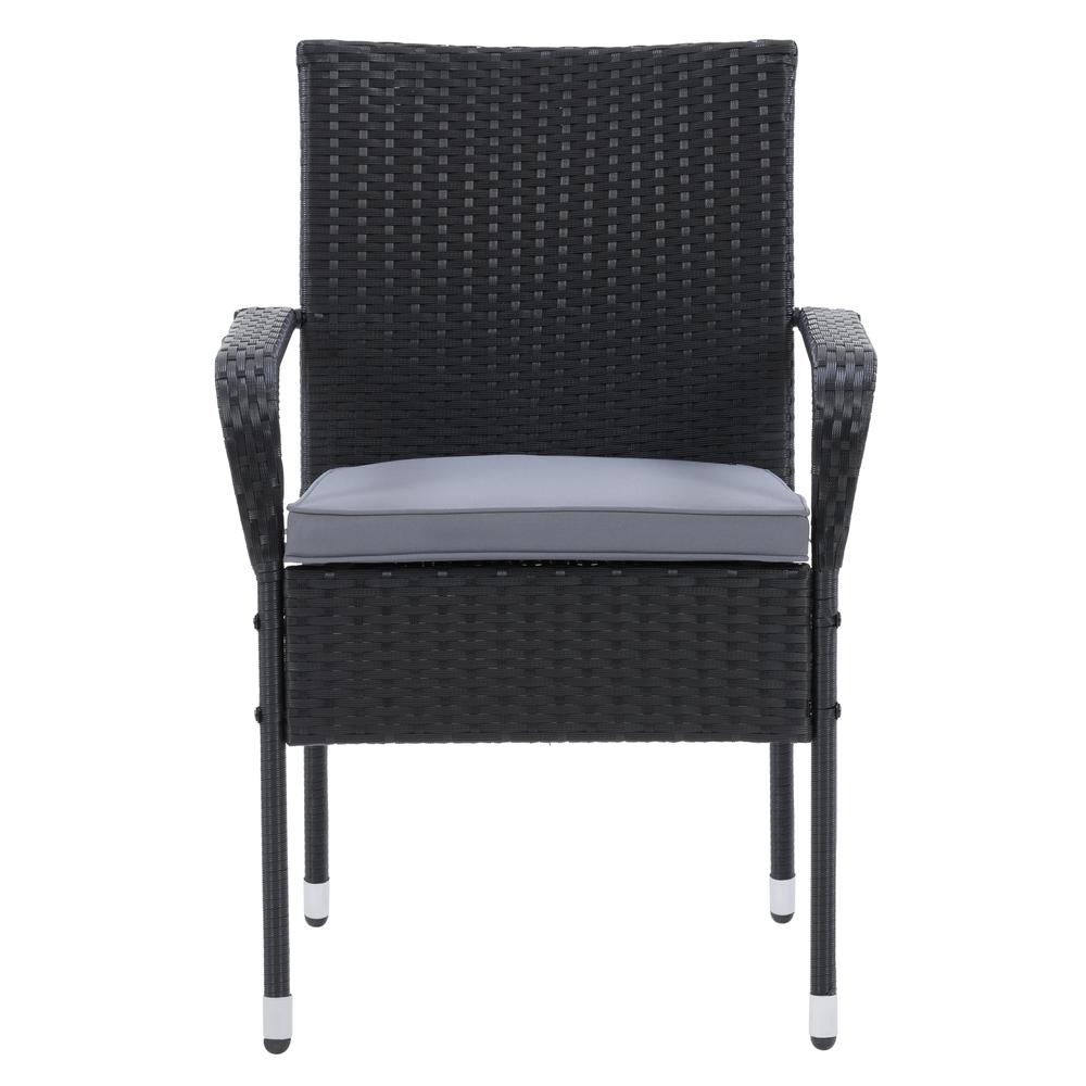 CorLiving Parksville Patio Stackable Dining Chair Set - Black with Ash Grey Cushions, 2pc. Picture 2
