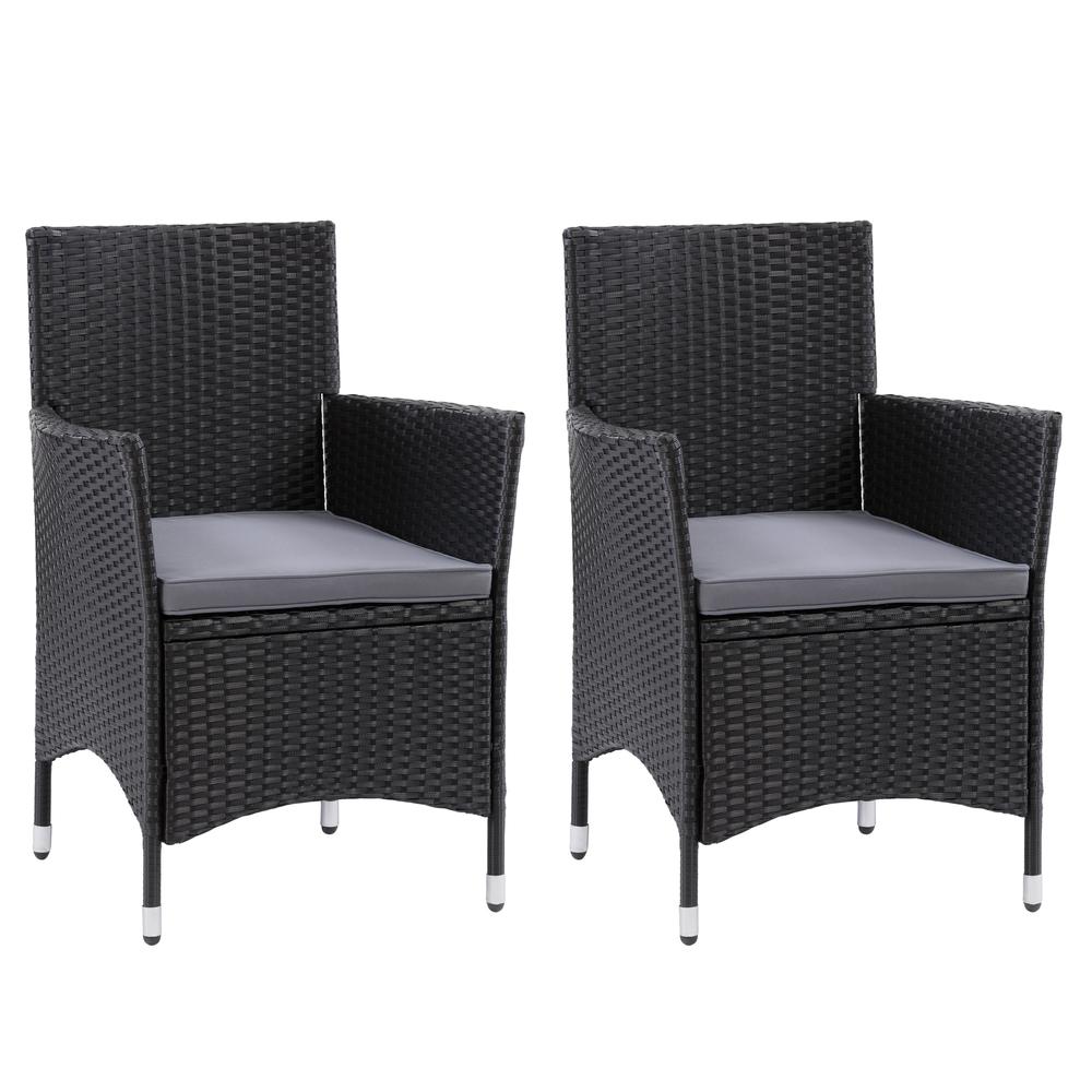 CorLiving Parksville Patio Dining Armchair Set - Black with Ash Grey Cushions, 2pc. Picture 1