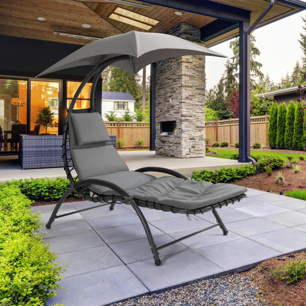 CorLiving Lounge Chair with Canopy Grey. Picture 6
