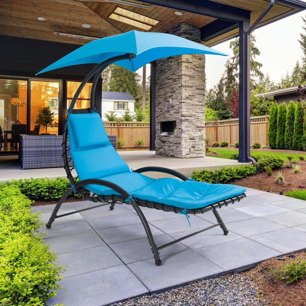 CorLiving Lounge Chair with Canopy Blue. Picture 6