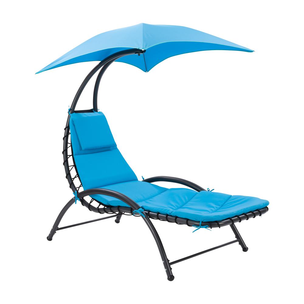 CorLiving Lounge Chair with Canopy Blue. Picture 1