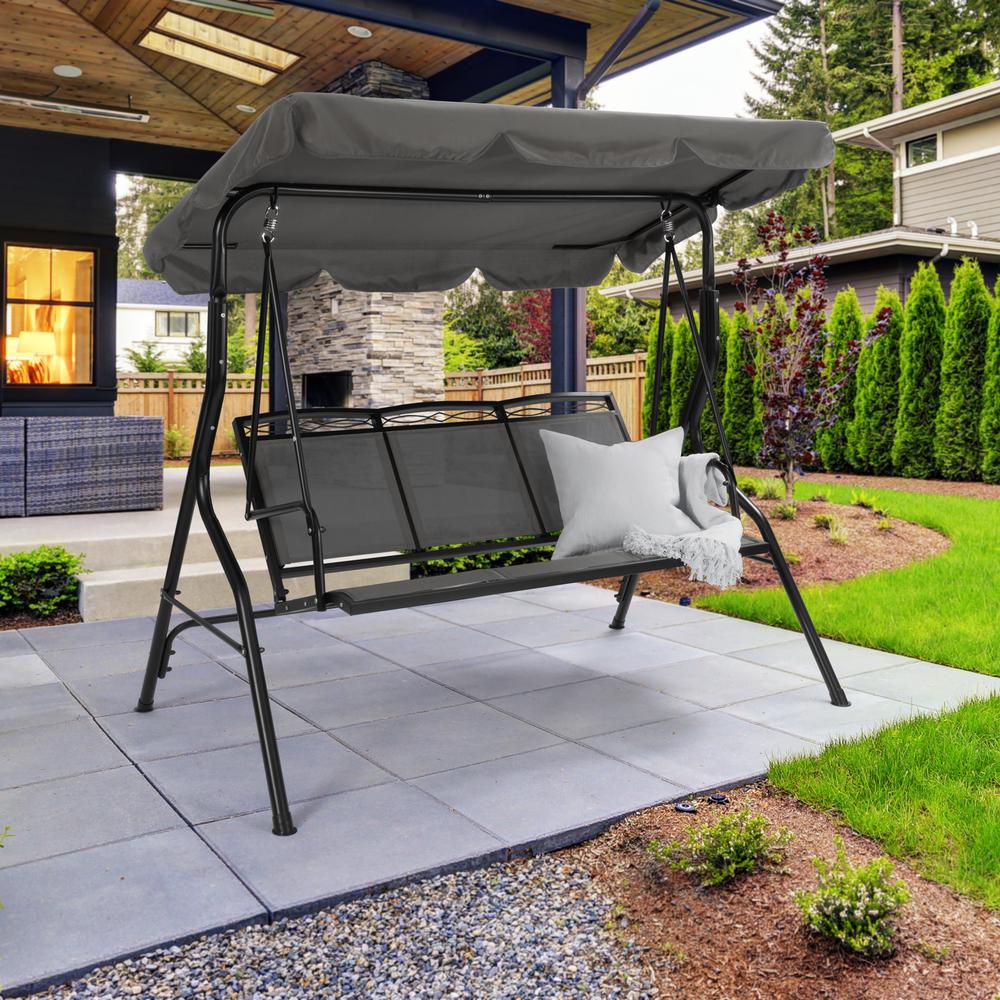 CorLiving 3-Seat Patio Swing with Canopy, Grey. Picture 6