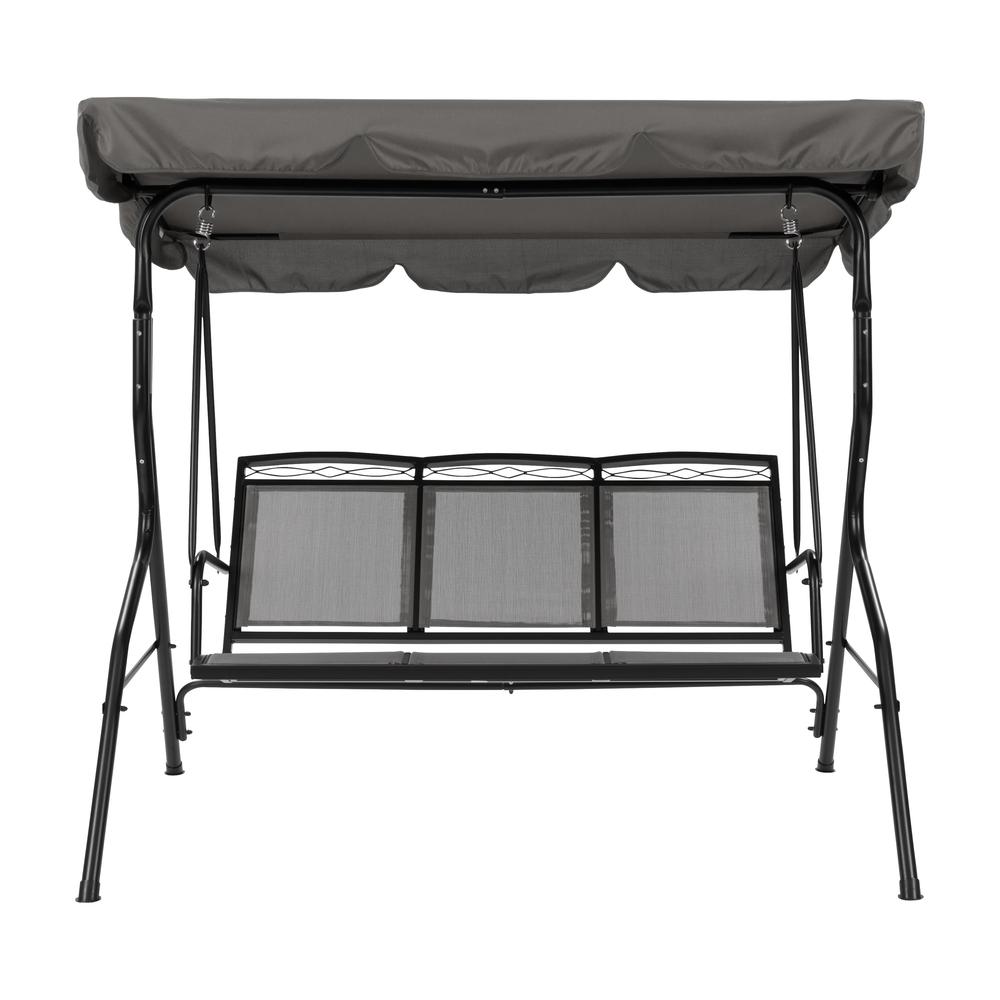 CorLiving 3-Seat Patio Swing with Canopy, Grey. Picture 1