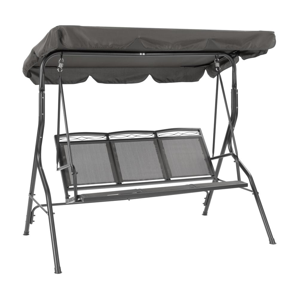 CorLiving 3-Seat Patio Swing with Canopy, Grey. Picture 2