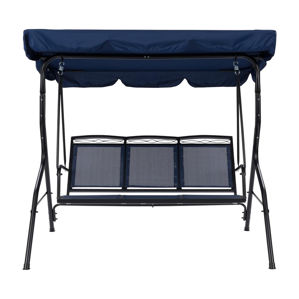 CorLiving 3-Seat Patio Swing with Canopy, Navy Blue. Picture 1