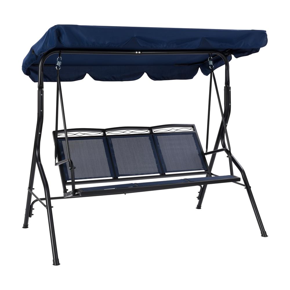 CorLiving 3-Seat Patio Swing with Canopy, Navy Blue. Picture 2