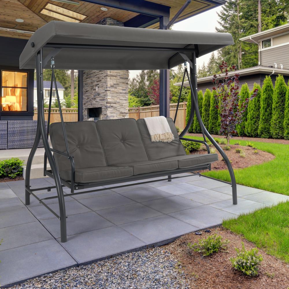 CorLiving Convertible Patio Swing with Canopy Grey. Picture 7