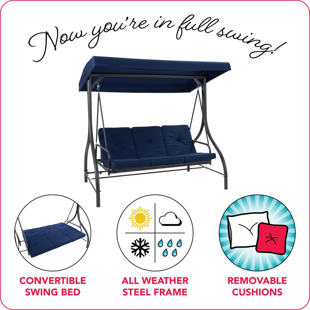 CorLiving Convertible Patio Swing with Canopy Navy Blue. Picture 8