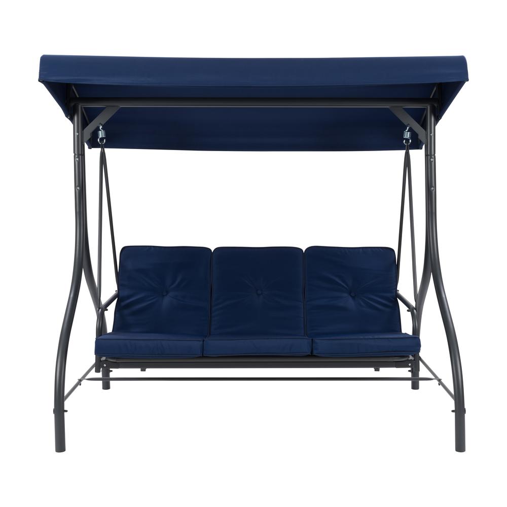 CorLiving Convertible Patio Swing with Canopy Navy Blue. Picture 1