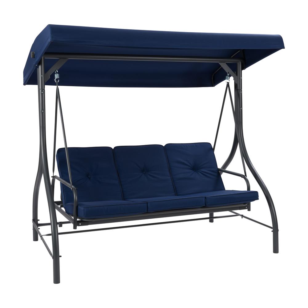 CorLiving Convertible Patio Swing with Canopy Navy Blue. Picture 2