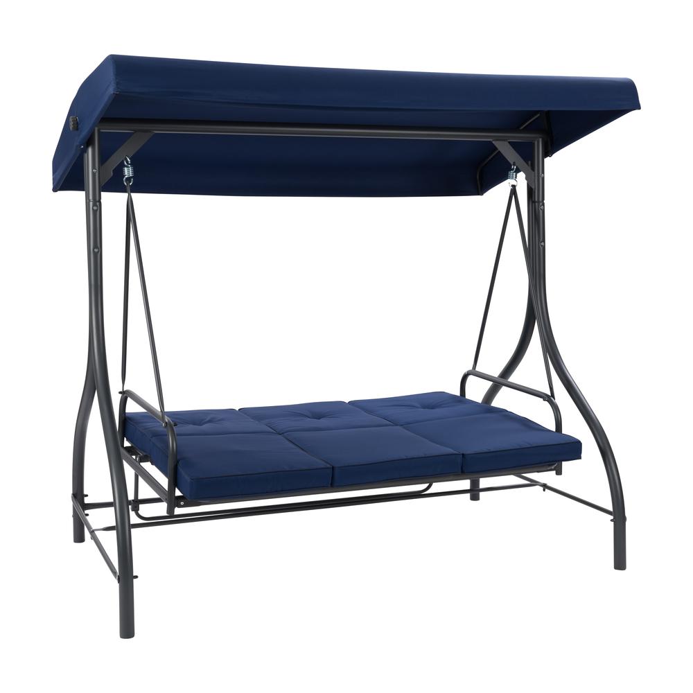 CorLiving Convertible Patio Swing with Canopy Navy Blue. Picture 3