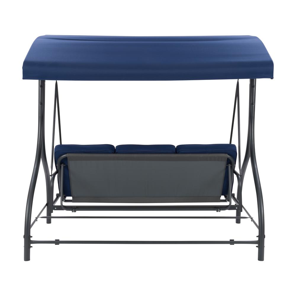 CorLiving Convertible Patio Swing with Canopy Navy Blue. Picture 6