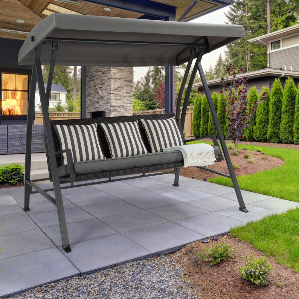 CorLiving 3-Seat Patio Swing with Canopy Grey. Picture 6