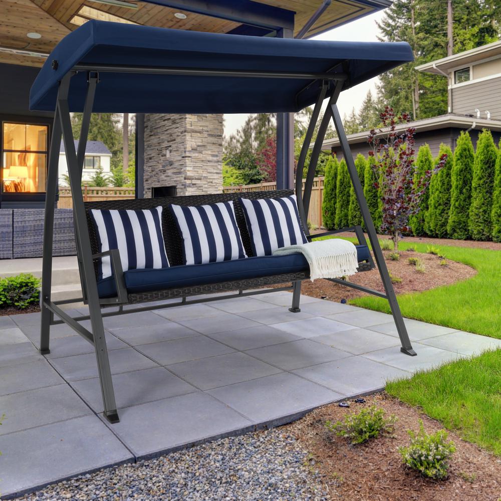 CorLiving 3-Seat Patio Swing with Canopy Navy Blue. Picture 6