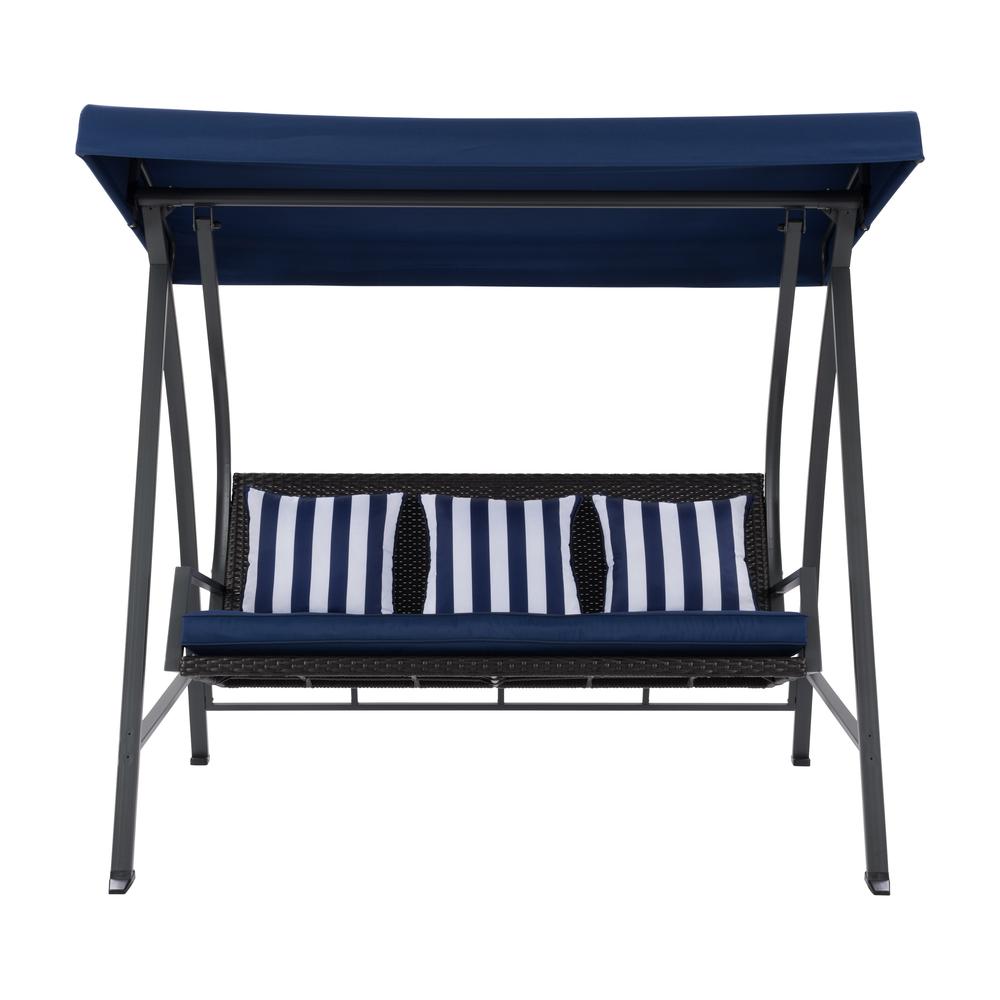 CorLiving 3-Seat Patio Swing with Canopy Navy Blue. Picture 1