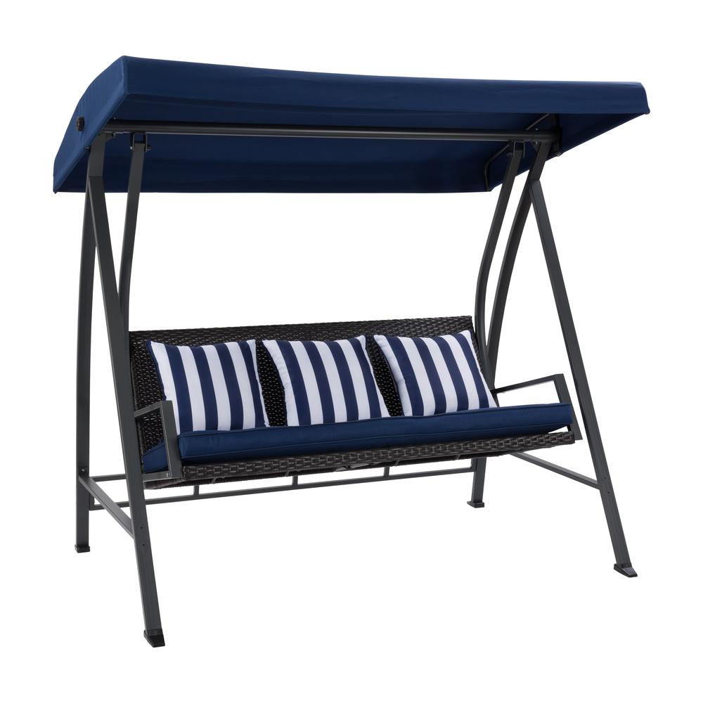 CorLiving 3-Seat Patio Swing with Canopy Navy Blue. Picture 2