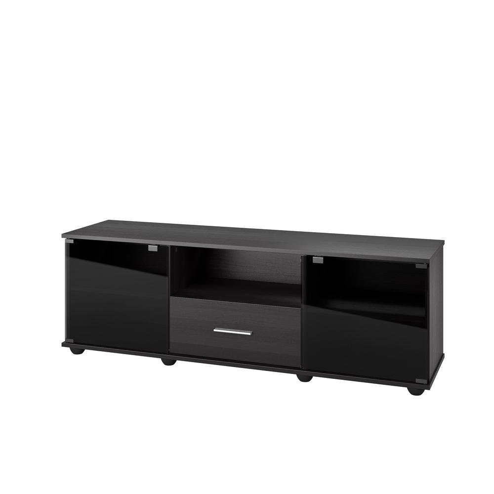 Fernbrook TV Stand in Black Faux Wood Grain Finish, for TVs up to 70". Picture 2