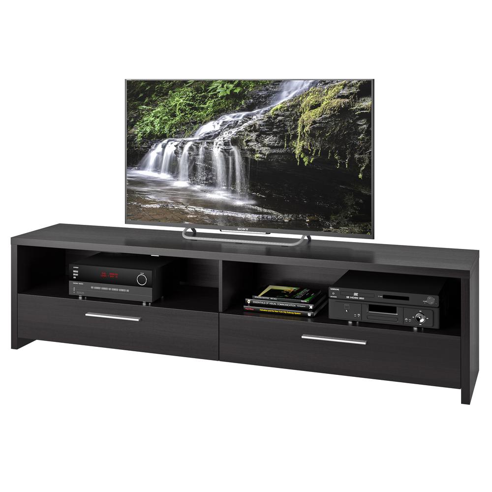Fernbrook TV Stand in Black Faux Wood Grain Finish, for TVs up to 85". Picture 2